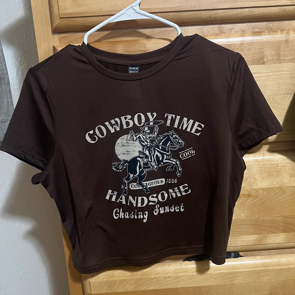 Brown cowboy crop top
